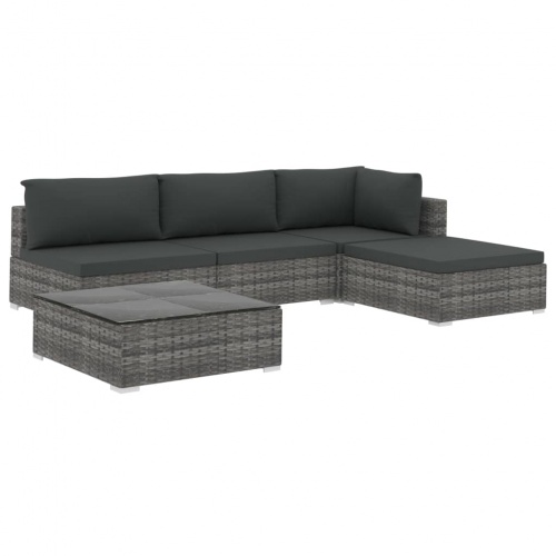 Garten Lounge-Set mit Auflagen Poly Rattan Grau 6-teilig (Gebraucht) in