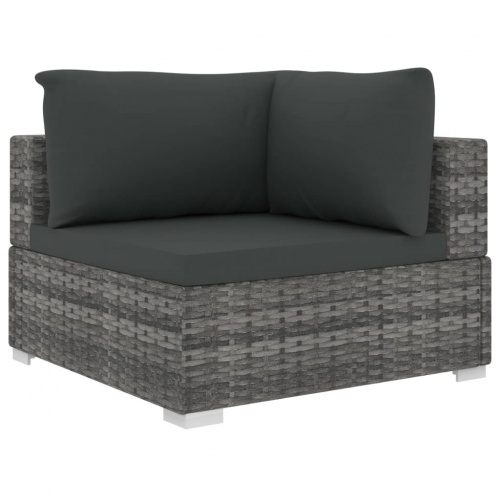 Set Lounge Da Giardino 2 Pezzi In Rattan Grigio Con Cuscini, Divano Angolare E Poggiapiedi - 4
